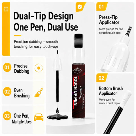 Light Silver Wheel Rim Touch Up Paint With Built In Brush For Knocking Out Curb Rash And Scrapes On Alloy Rims Plus Faster Five Minute Set For A Clean Showroom Grade Finish Daily showcasing a dual-tip applicator pen design for precision dabbing and brushing.
