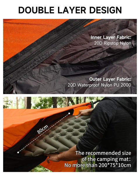 UltraLight 11 Ft Hammock Shelter With Net And Rain Fly Tarp Four In One Camping Tent double layer nylon fabric
