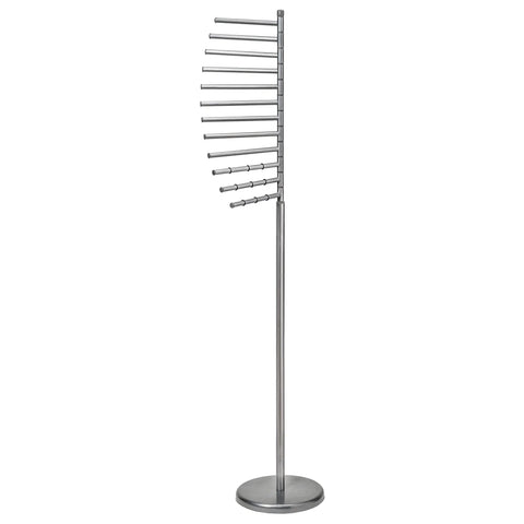 Floor Standing Accessory Organizer Rack for Scarves, Belts, and Jewelry with Pivoting 9 Inch Bars, 360 Degree Access, platinum finish