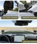 Heavy Duty Hole Free Ditch Light Brackets For 2024 2026 Toyota Tacoma And 2022 Plus Tundra With 2025 Plus 4Runner Hood Mount LED Pods, showing clear installation and unobstructed dashboard view.