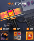 Pro-Grade Dual-Lens Thermal And Visible Imaging Camera With 640x480 Infrared And 2MP Visible Sensor, 32GB storage, connected to laptop.