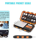 Digital Pocket Scale 0.05g To 500g Precision Scale For Jewelry, Coins, LCD Display open view with dimensions and features.