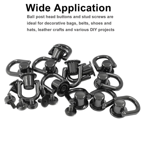 Straight Up Solid 12 Pack Bright Black D Rings For Purses With Mounting Screws Premium Metal Alloy Leather Craft Diy Bag Hardware, showing multiple d rings and screws.