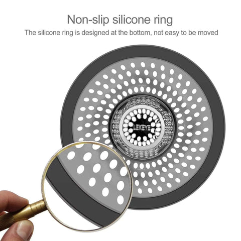 Close-up of Detachable Drain Hair Catcher And Shower Strainer For Bathtub Stainless Steel Drain Protector with non-slip silicone ring