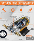 No Sweat All In One Electric Oil Change Extractor Pump Kit 12V 24V with 100W copper motor and aluminum alloy body.