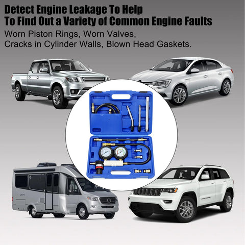 Blue YSTOOL cylinder leak-down tester kit with dual gauges in a plastic case