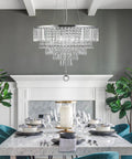 Glam Crystal Chandelier Pendant Light, 19.7 Inch Teardrop Crystal Drops in dining room setting