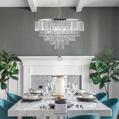 Glam Crystal Chandelier Pendant Light, 19.7 Inch Teardrop Crystal Drops in dining room setting