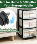 Quick Fix Snap Replace Casters For Sterilite 3 Drawer Cart with black push-in wheels and fabric storage, easy install and mobile design.