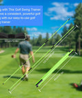 Retractable Golf Swing Trainer For Righty Players With Two Alignment Sticks displayed on a golf course.