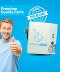 Man giving thumbs up next to EvertechPRO Ice Maker with Premium Quality Parts sticker, Ice Maker Assembly Kit Replacement For LG Refrigerator 5989JA0002N 5989JA0002U 5989JA0002P 2650757 Durable Premium OEM Equivalent Part For Easy Install And Fresh Ice Every Day display.