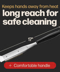 2 In 1 Pizza Oven Brush And Scraper For Quick Stone Cleaning With Stainless Steel Head, 17-inch long handle, outdoor oven cleaner