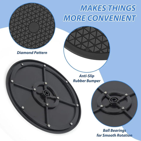Features of 12 Inch Rotating Turntable With Steel Ball Bearings For Flat Panel Monitors TVs Potted Plants And Stereo Speakers.