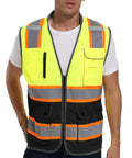 High Visibility Reflective Safety Vest For Men And Women With Dual Tone Yellow And Black Strips For Construction And Night Time Work Wear Large Size For All Day Comfort And Durable Breathable Fit