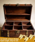 Hidden Brass Barrel Hinges For Wooden Boxes, 180 Degree Opening, visible on wooden box lid, with brass finish