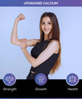 Woman flexing arm muscles illustrating benefits of product 'Calcium Supplement For Strong Bones And Joints, Promotes Hair And Skin Growth, Aids Muscle Recovery And Strength Gains, Keeps You Moving With Daily Wellness, 60 Capsules'.