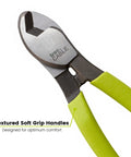 Heavy Duty Cable Cutters Forged In Hardened Carbon Steel Wire Cutter Eats Through Copper And Aluminum Up To 1/0 AWG Without Marring, featuring soft grip handles.