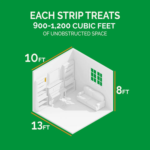 Diagram showing coverage area for No Pest Strip Insect Killer That Kills Flying And Crawling Bugs With Odorless Vapor 2.29 Ounces 1 Pack.