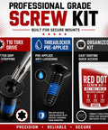KickAss Torx Optic Mounting Screws Kit With M3 M4 And 6-32 Threads Locks Down Hard With Premium Threadlocker detailed view of T10 Torx drive screw with blue threadlocker