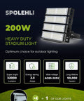 Zero Maintenance Industrial LED Stadium Light 200W Flood Beam 32,000 Lumens IP66 Waterproof aluminum housing