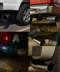 5 Inch Diesel Exhaust Tip Elbow With Clamps on SUVs and Trucks, showcasing rust-resistant chrome finish and easy clamp installation.