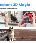 Viewer Integrated 3D VR Camera With 24MP Photos And 8K Stills, 4K60 Video in use outdoors and indoors capturing scenes