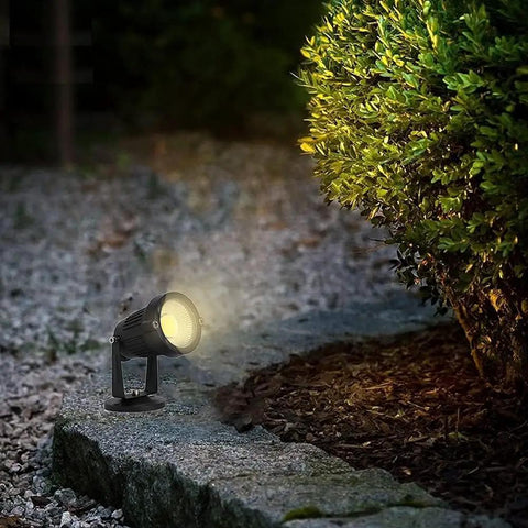 Six Pack RGBW Outdoor LED Spotlights With Remote Control For Color Changing Landscape Lighting in garden at night