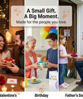 Three-panel image showing people exchanging gifts on Valentine's Day, a birthday, and Father's Day, emphasizing heartfelt moments.