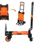2-In-1 Folding Hand Truck Dolly With 330 Lb Capacity, Convert From Two-Wheel Dolly To Four-Wheel Flatbed Cart In Seconds, Heavy-Duty Steel Frame, Folds Flat For Easy Storage And Fast Jobsite Hauls, shown folded and open