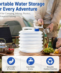 Person using Grab And Go Collapsible Water Container With Spigot For Travel And Camping on wooden picnic table outdoors.
