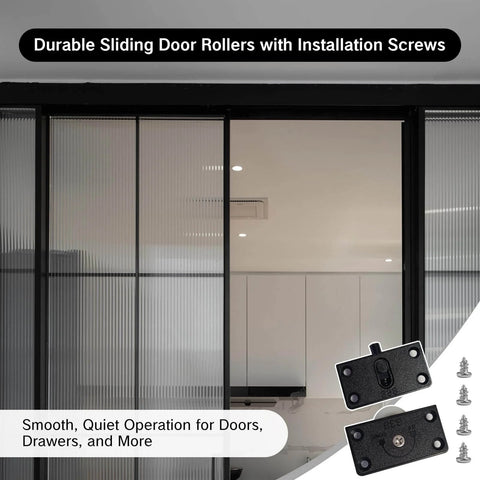2 Pack Sliding Cabinet Door Hardware Kit Black Hidden Track System With Durable ABS And Nylon Wheels installed view