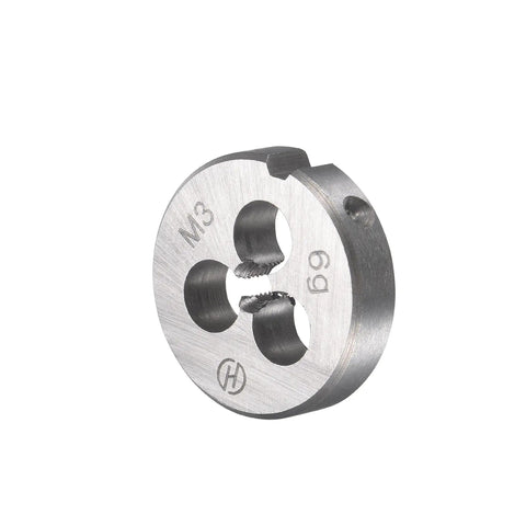 Pro Grade M3 x 0.5mm round die visible, part of the Metric Tap And Die Set For Thread Repair on metalwork.