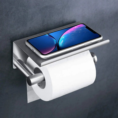 No Slip Anti Drop Toilet Paper Holder With Extra Large Phone Shelf For Bathroom Wall Mount Stainless Steel Brushed Finish