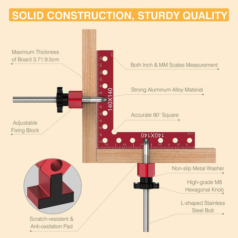 Pro Grade Corner Clamp Set For Woodworking 90 Degree Right Angle Clamps Aluminum Alloy with extended 5.5 inch range