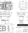 Technical schematic of Dual Voltage Emergency Stop Switch for Woodworking And Industrial Machinery, 120 Volt And 230 Volt, 2 Pole