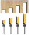 Smooth Operator 4 Piece 1/4 Inch Shank Flush Trim Router Bit Set With Bottom Bearings And Quick Swap Blades for template cutting.
