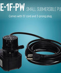 Submersible Direct Drive Fountain Pump 115V 170 GPH 1/125 HP with 15 Ft Cord, showing compact black corrosion-resistant design