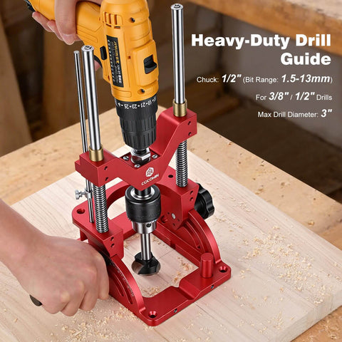 Portable Drill Guide With Adjustable 0 To 60 Degree Jig For Precision Angled Or Straight Holes Auto Centering Alignment.