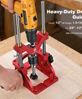 Portable Drill Guide For Mad Precise Angled And Straight Holes From Zero To Sixty Degrees in use on wooden surface