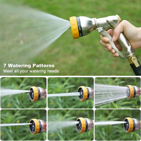 Heavy Duty Metal Hose Nozzle Sprayer With 7 Spray Patterns for High Pressure Watering and Car Wash, Zinc Alloy Construction