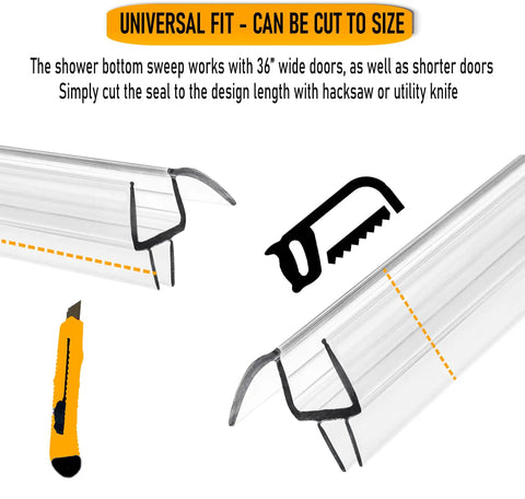 Diagram of Shower Door Bottom Seal With Drip Rail For 1/4 Inch Glass, 36 Inch Long Sweep, showing cutting instructions