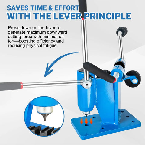 2 In 1 Chainsaw Chain Breaker And Spinner Tool Kit with lever mechanism, close-up of punch detail in blue cast iron, enhancing efficiency.