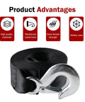 Beefy 2 Inch Wide 20 Foot Winch Strap With Solid Hook, 10000 Lbs Tow Rope Built For Cars, ATVs, Jet Skis, Trailers And Wave Runners, Nylon Heavy Duty Universal Tow Strap For Towing And Bundling, black nylon strap with solid metal hook