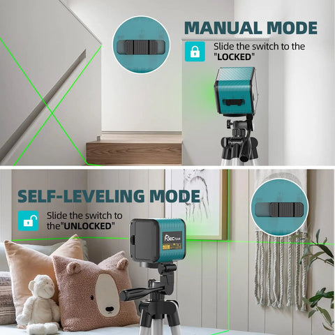 Cross Line Laser Level With Self Leveling And Manual Mode 360 Degree Rotating Green Beam IP54 Waterproof on tripod indoors