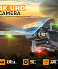 Close-up of 4K GPS Drone With Brushless Motors And Follow Me Mode highlighting 4K UHD camera with wide-angle lens.