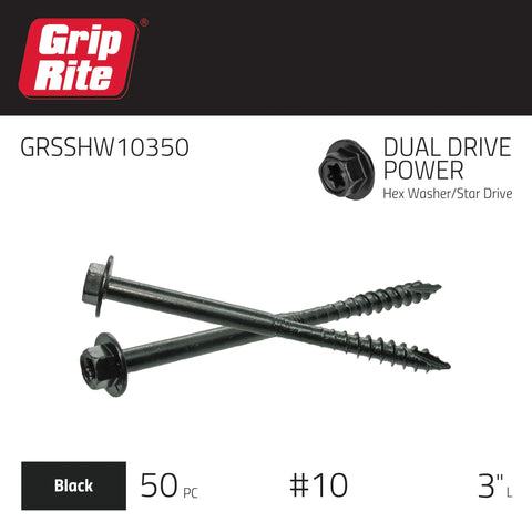 Structural Wood Screw Set for Exterior Projects with Grip-Rite Size 10 x 3 Inch Dual Drive Power Hex Washer Star Head Type 17