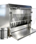 Rock Solid Waterfall Airbrush Spray Booth Delivers Hella Clean Airflow Through Advanced Water Curtain Filtering, stainless steel with clear panels.