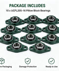 Ten Piece Set Heavy Duty Cast Iron Pillow Block Bearings 1 Inch Bore Two Bolt Flange Replacement For UCFL20516 Fits Farms Conveyors Garage Doors Manufacturing Systems Superior Vibration Resistance Long Last Performance For Workhorse Tasks.