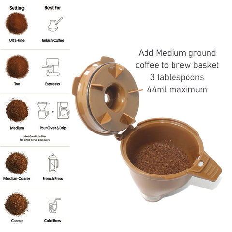 Front view of two brown Hamilton FlexBrew single-serve brew baskets with lids open (2-pack)