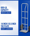 Heavy Duty Steel Hand Truck With 600 Pound Capacity And 10 Inch Flat Free Tires, P Style Handle, 14 Inch Wide Toe Plate, Red Metallic Finish